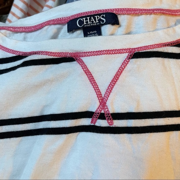 ✨Chaps NWOT Active White & Black Stripe 3/4 Sleeve Cotton Top: Size Large ✨ - Picture 5 of 7
